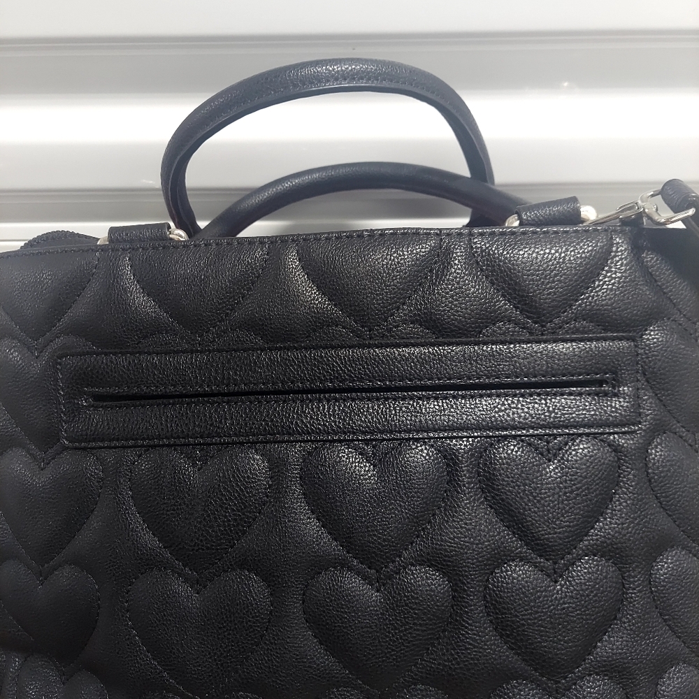 Women's Betsey Johnson XOXO Bow Tote Handbag Satchel  multi  compartments Black - Picture 3 of 10